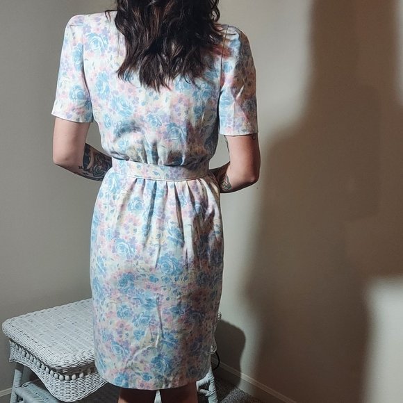 Unique Vintage Peri Petites Floral Secretary Dress With Pockets Size 6 - Picture 2 of 9